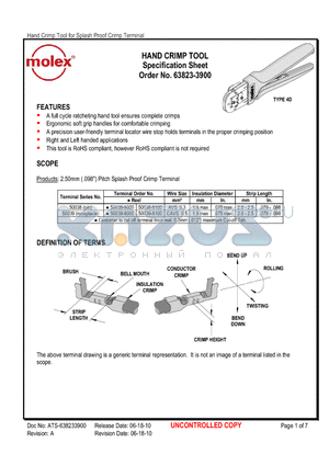 0638100105 datasheet - HAND CRIMP TOOL Specification Sheet