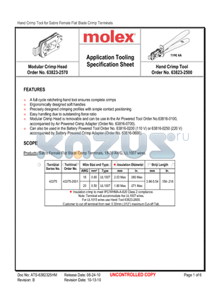 0638232570 datasheet - Application Tooling Specification Sheet