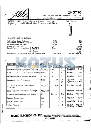 2N5770 datasheet - NPN SILICON PLANAR EPITAXIAL TRANSISTOR