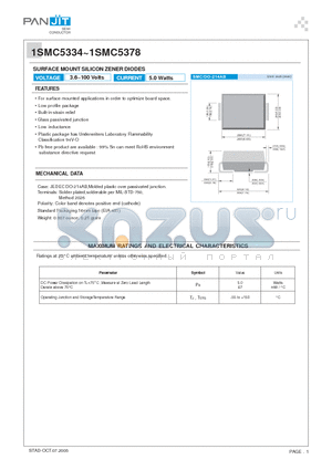 1SMC5340 datasheet - SURFACE MOUNT SILICON ZENER DIODES