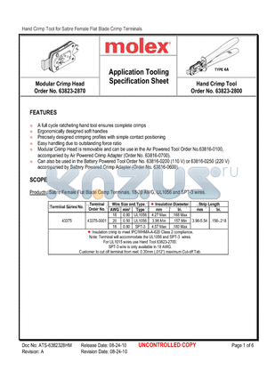 0638232800 datasheet - Application Tooling Specification Sheet