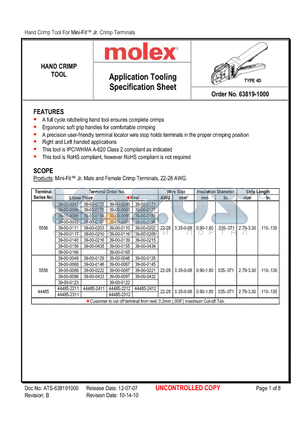 0638191000 datasheet - Application Tooling Specification Sheet