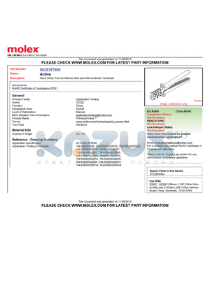 0638197600 datasheet - Hand Crimp Tool for Wire-to-Wire and Wire-to-Board Terminals