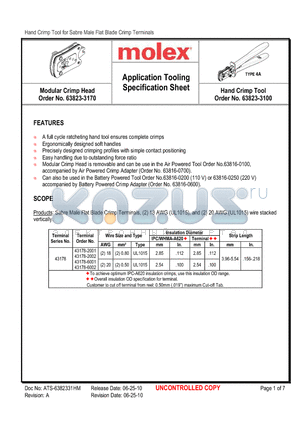 0638233170 datasheet - Application Tooling Specification Sheet
