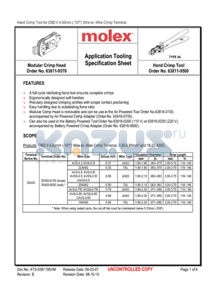 0638119500 datasheet - Application Tooling Specification Sheet