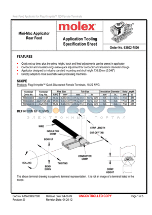 0638027500 datasheet - Application Tooling Specification Sheet