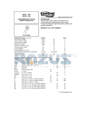 2N5781 datasheet - COMPLEMENTARY SILICON POWER TRANSISTORS