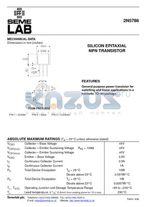 2N5786 datasheet - SILICON EPITAXIAL NPN TRANSISTOR