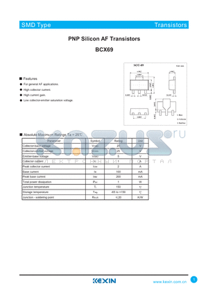BCX69-10 datasheet - PNP Silicon AF Transistors