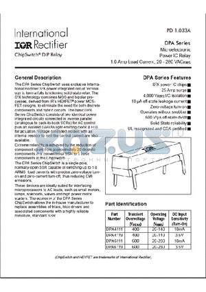 DPA6111 datasheet - DPA Series Microelectronic Power IC Relay