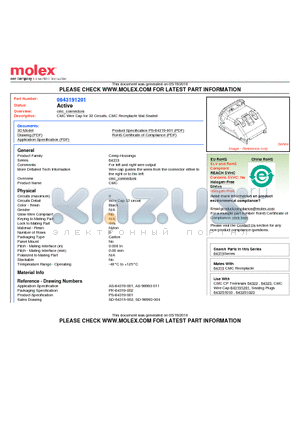 0643191201 datasheet - CMC Wire Cap for 32 Circuits, CMC Receptacle Mat Sealed