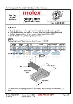 0638027600 datasheet - Application Tooling Specification Sheet