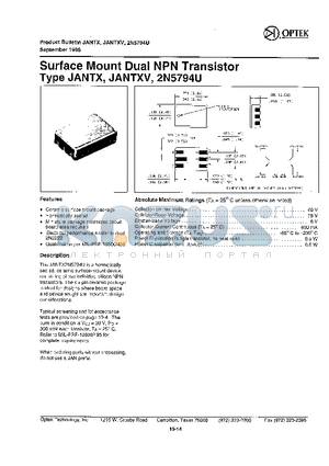 2N5794U datasheet - SURFACE MOUNT DUAL NPN TRANSISTOR