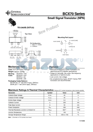 BCX70 datasheet - Small Signal Transistor (NPN)