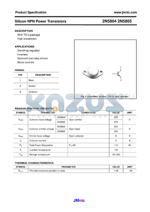 2N5804 datasheet - Silicon NPN Power Transistors