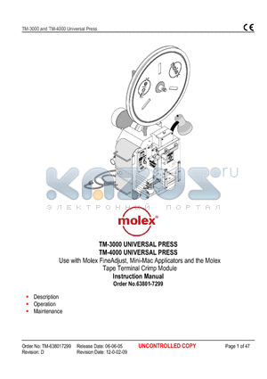 0638017300 datasheet - Use with Molex FineAdjust, Mini-Mac Applicators and the Molex Tape Terminal Crimp Module