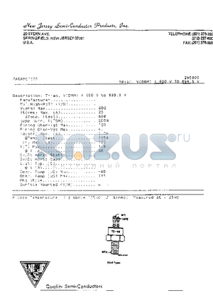 2N5809 datasheet - TRIAC, V(DRM) = 600V TO 699.9V