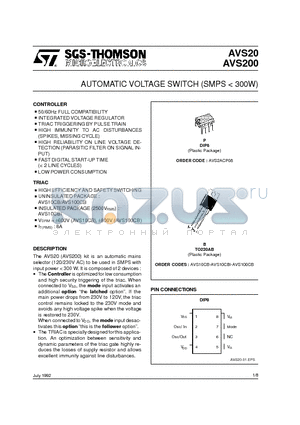 AVS200 datasheet - AUTOMATIC VOLTAGE SWITCH SMPS < 300W
