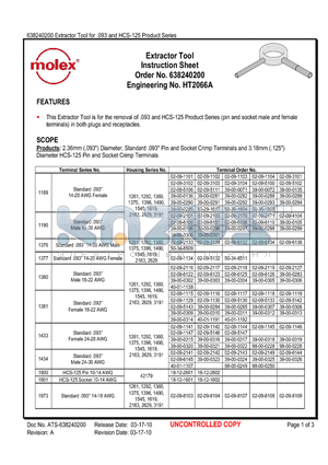 0638240200 datasheet - Extractor Tool Instruction Sheet