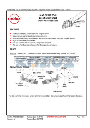 0638235275 datasheet - HAND CRIMP TOOL Specification Sheet