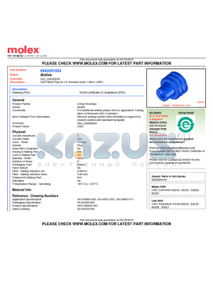 0643251023 datasheet - CMC Blind Plug for CP terminal cavity 1.5mm (.059