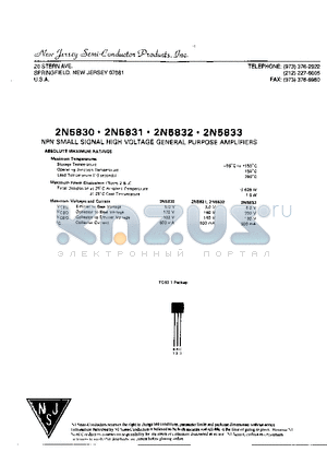 2N5830 datasheet - NPN SMALL SIGNAL HIGH VOLTAGE GENERAL PURPOSE AMPLIFIERS