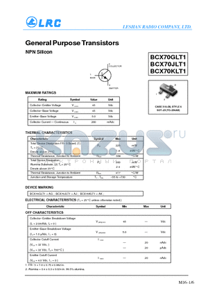 BCX70JLT1 datasheet - General Purpose Transistors(NPN Silicon)