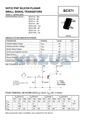 BCX71 datasheet - SOT23 PNP SILICON PLANAR SMALL SIGNAL TRANSISTORS