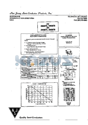 2N5875 datasheet - COMPLEMENTARY SILICON POWER TRANSISTORS