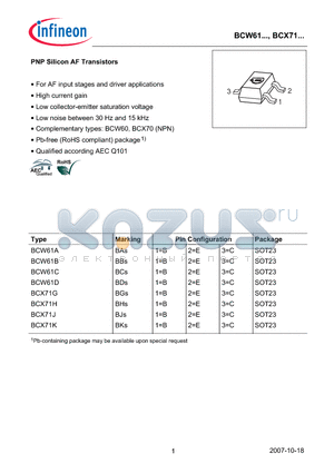 BCX71G datasheet - PNP Silicon AF Transistors