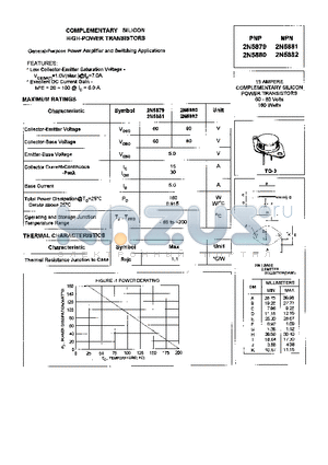 2N5879 datasheet - COMPLEMENTARY SILICON HIGH-POWER TRANSISTORS