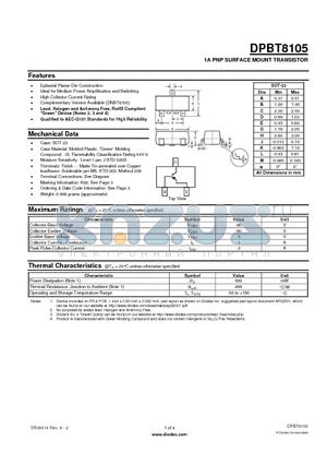 DPBT8105-7 datasheet - 1A PNP SURFACE MOUNT TRANSISTOR