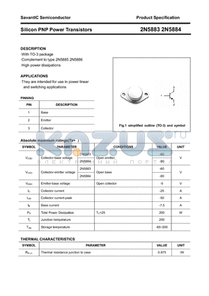 2N5883 datasheet - Silicon PNP Power Transistors