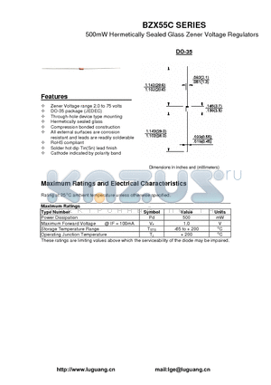 BZX55C11 datasheet - 500mW Hermetically Sealed Glass Zener Voltage Regulators