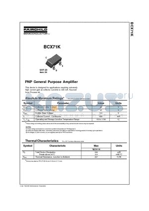 BCX71K datasheet - PNP General Purpose Amplifier