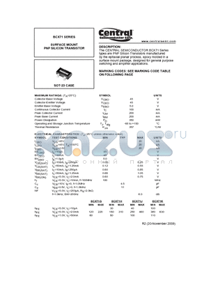 BCX71K datasheet - SURFACE MOUNT PNP SILICON TRANSISTOR