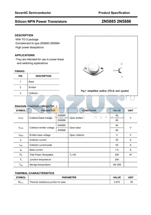 2N5885 datasheet - Silicon NPN Power Transistors