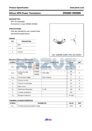 2N5886 datasheet - Silicon NPN Power Transistors