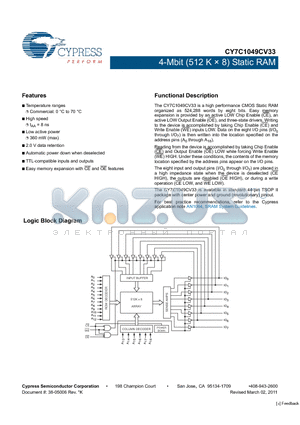 CY7C1049CV33 datasheet - 4-Mbit (512 K  8) Static RAM