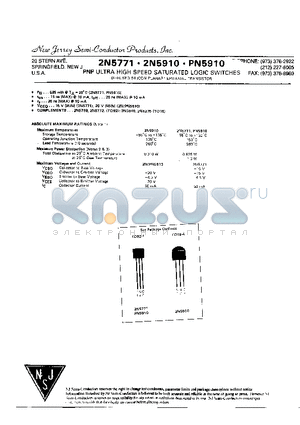 2N5910 datasheet - PNP ULTRA HIGH SPEED SATURATED LOGIC SWITCHES