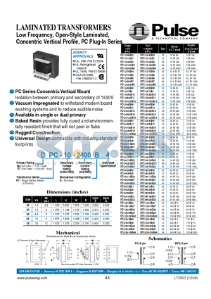 DPC-12-800B7 datasheet - Low Frequency, Open-Style Laminated, Concentric Vertical Profile, PC Plug-In Series