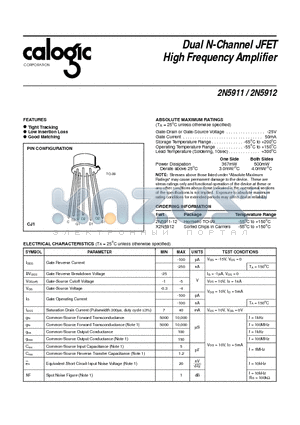 2N5911-12 datasheet - Dual N-Channel JFET High Frequency Amplifier
