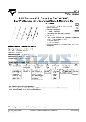 591D226X_020C2_20H datasheet - Solid Tantalum Chip Capacitors TANTAMOUNT^, Low Profile, Low ESR, Conformal Coated, Maximum CV