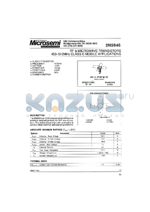 2N5946 datasheet - RF & MICROWAVE TRANSISTORS 450-512MHz CLASS C MOBILE APPLICATIONS