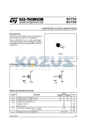 BCY59 datasheet - LOW NOISE AUDIO AMPLIFIERS