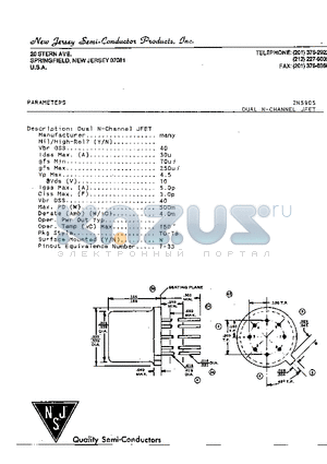 2N5905 datasheet - DUAL N-CHANNEL JFET