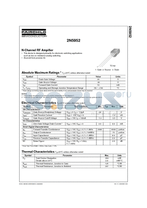 2N5952 datasheet - N-Channel RF Ampifier