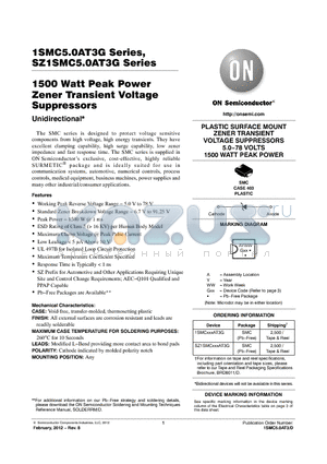1SMC60AT3G datasheet - 1500 Watt Peak Power Zener Transient Voltage Suppressors