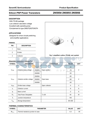 2N5955 datasheet - Silicon PNP Power Transistors