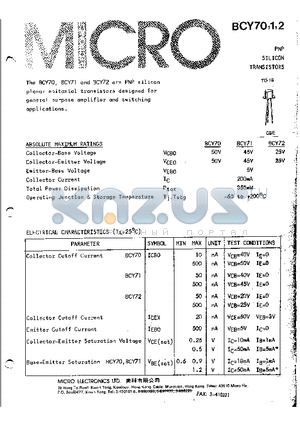 BCY71 datasheet - PNP SILICON TRANSISTORS